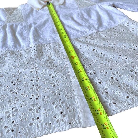 Tory Burch Ivory Eyelet Patchwork Button Down 3/4 Sleeve Shirt - Picture 11 of 12